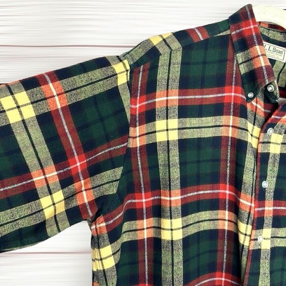 Vintage L.L. Bean Flannel Button Up Shirt Cotton Plaid Green Red Yellow size XL - Picture 5 of 11